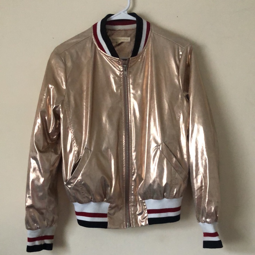 Hot & Delicious Metallic Zip Up Jacket ROSE GOLD - Picture 5 of 15